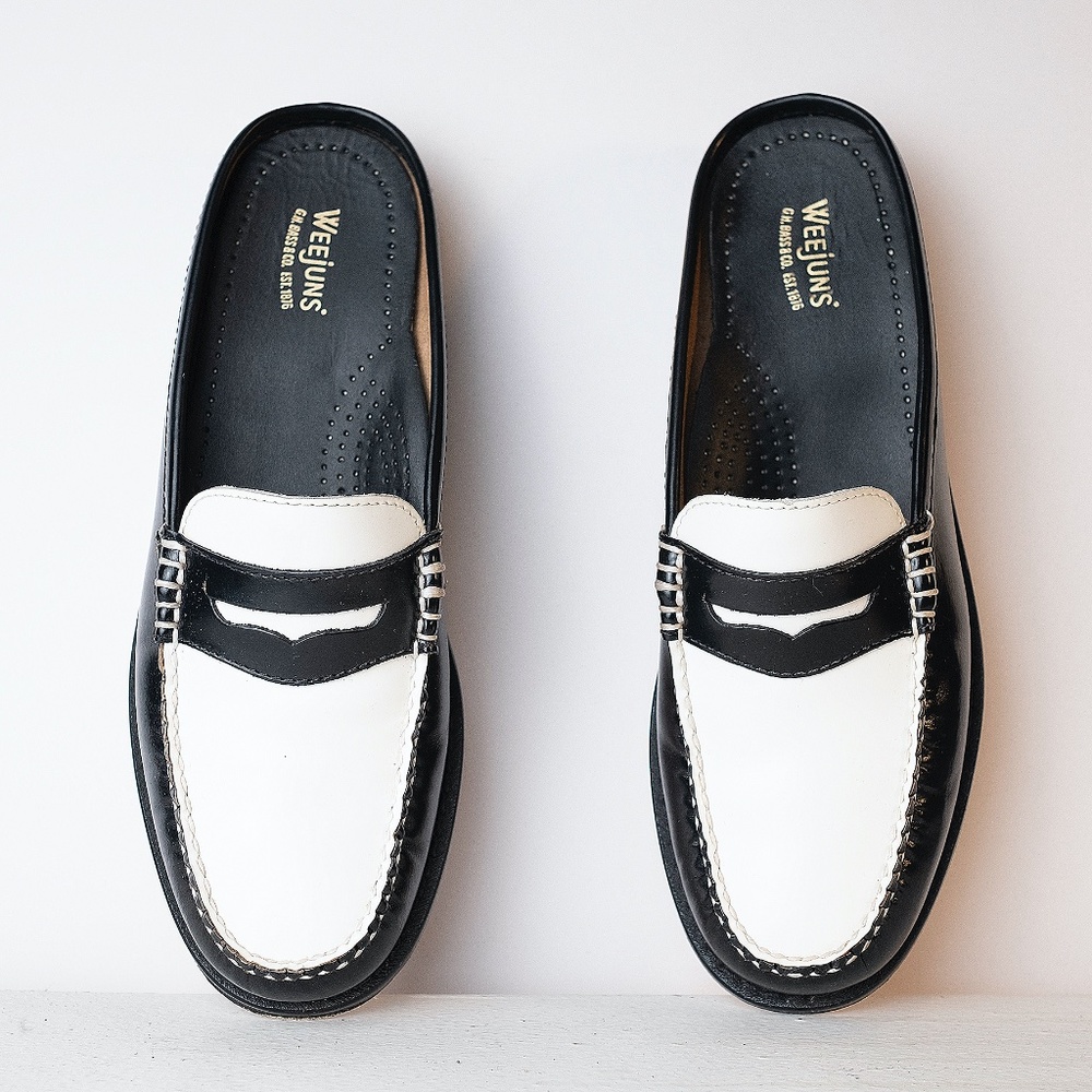 Weejuns Classic Wynn Black & White Loafer Mules Size 6.5